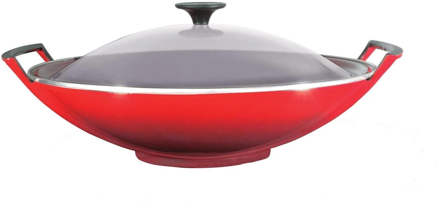 Le Creuset Wok Aus Gusseisen Mit Glasdeckel In Kirschrot, 36 Cm 1 Le Creuset Wok Aus Gusseisen Mit Glasdeckel In Kirschrot, 36 Cm